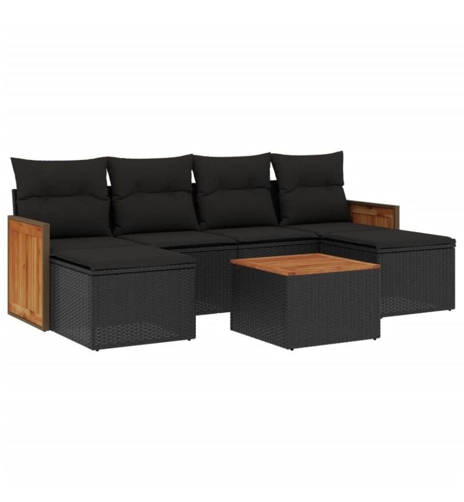 7-tlg. Garten-Sofagarnitur mit Kissen Schwarz Poly Rattan