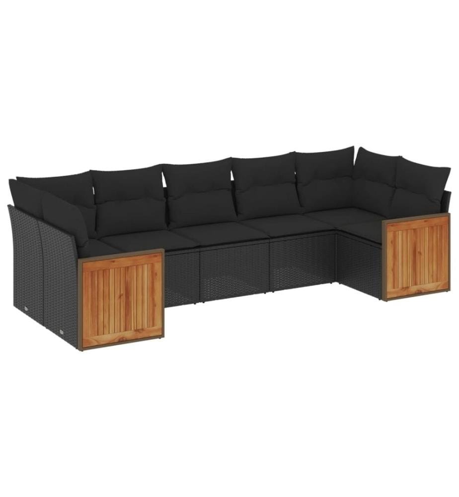 7-tlg. Garten-Sofagarnitur mit Kissen Schwarz Poly Rattan