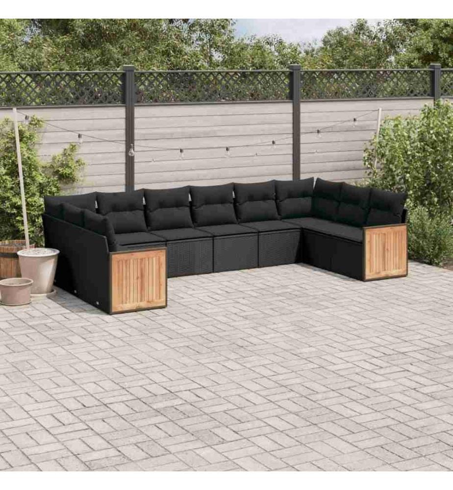 10-tlg. Garten-Sofagarnitur mit Kissen Schwarz Poly Rattan