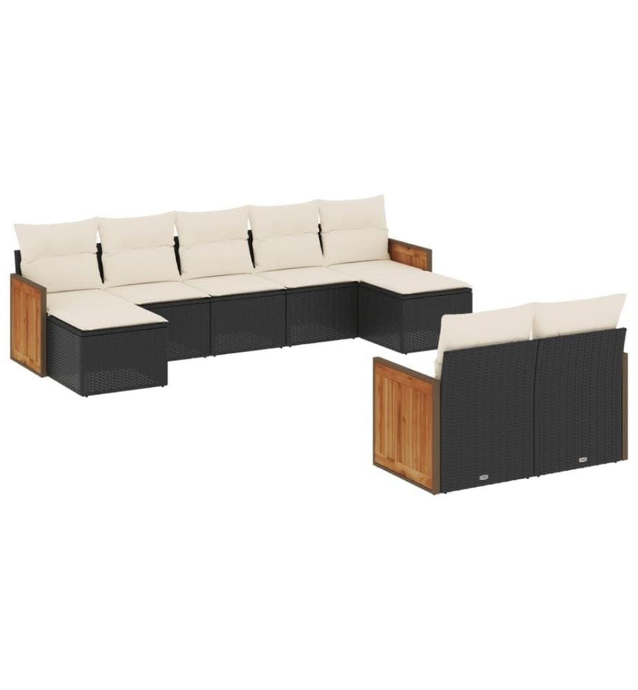 9-tlg. Garten-Sofagarnitur mit Kissen Schwarz Poly Rattan