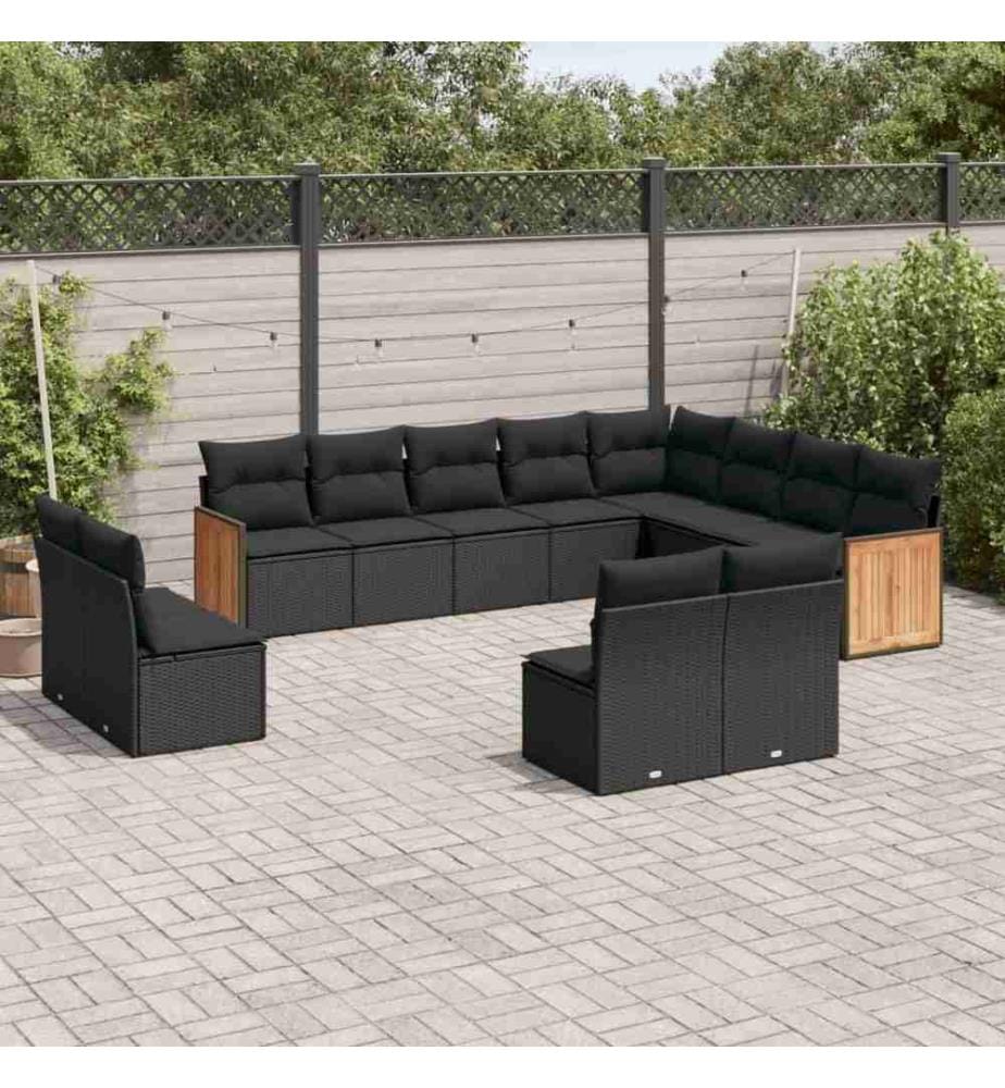 12-tlg. Garten-Sofagarnitur mit Kissen Schwarz Poly Rattan