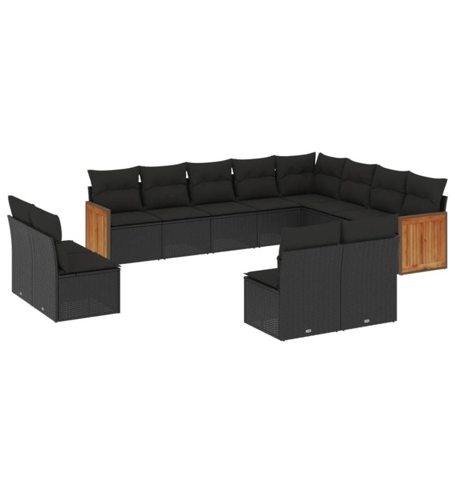 12-tlg. Garten-Sofagarnitur mit Kissen Schwarz Poly Rattan