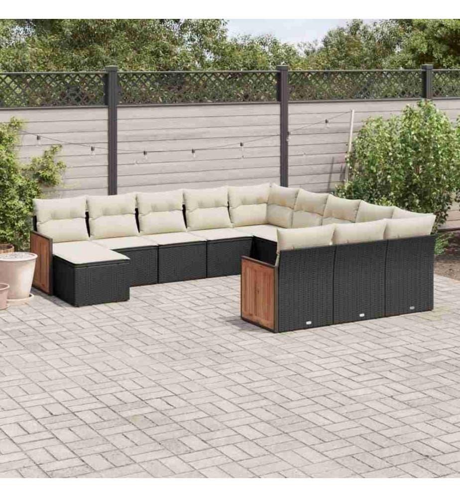 12-tlg. Garten-Sofagarnitur mit Kissen Schwarz Poly Rattan