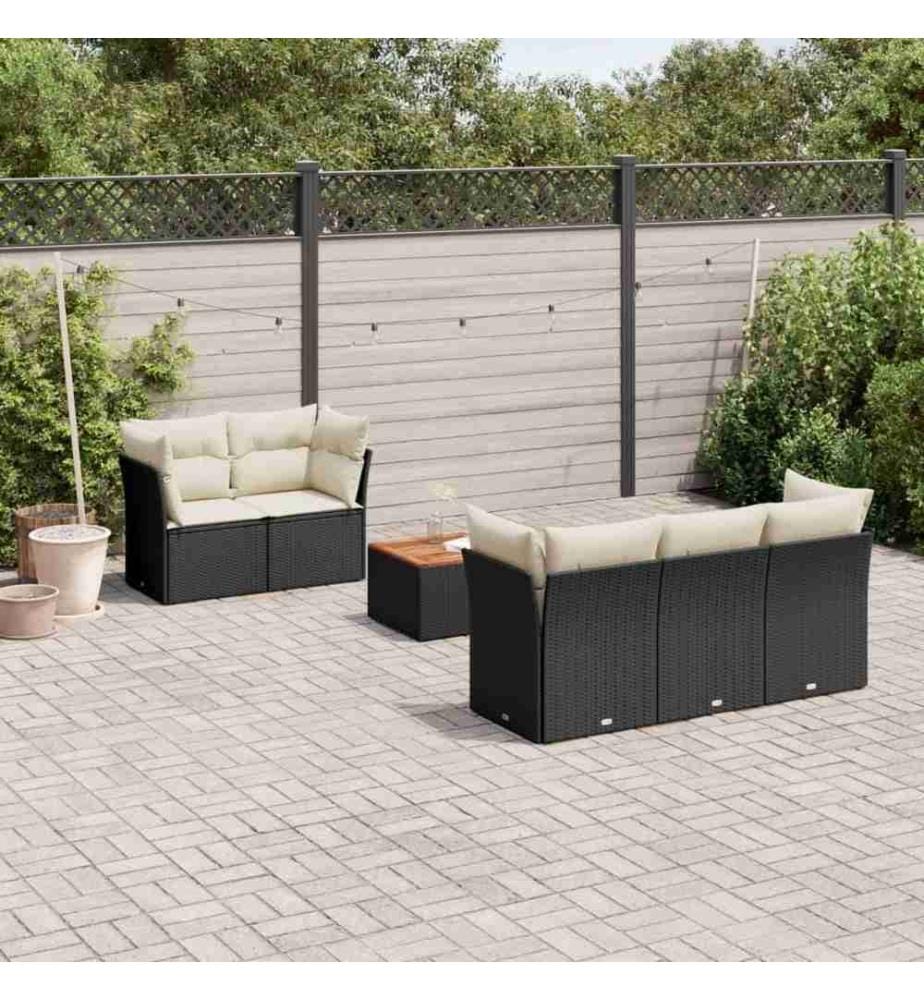 6-tlg. Garten-Sofagarnitur mit Kissen Schwarz Poly Rattan