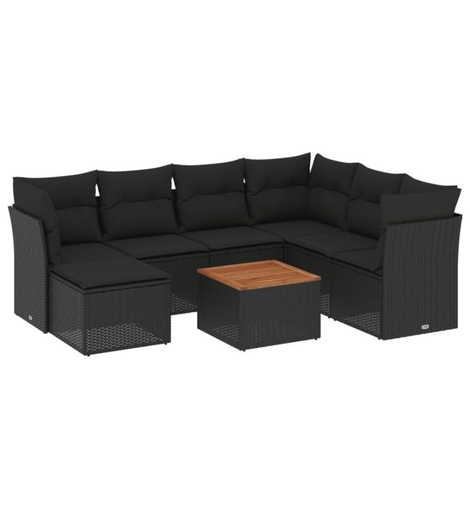 8-tlg. Garten-Sofagarnitur mit Kissen Schwarz Poly Rattan