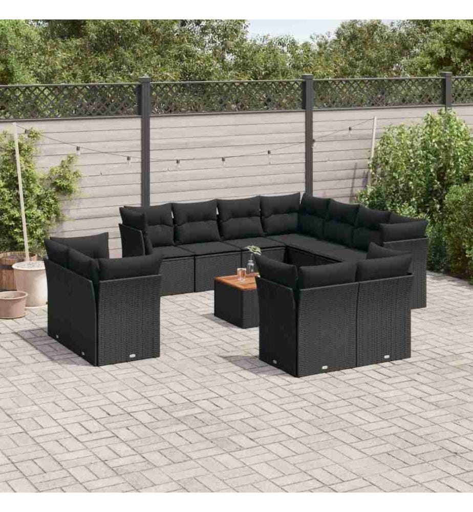 12-tlg. Garten-Sofagarnitur mit Kissen Schwarz Poly Rattan