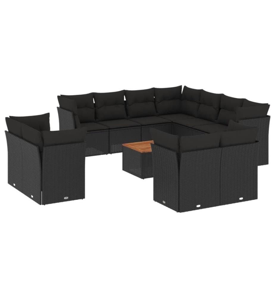 12-tlg. Garten-Sofagarnitur mit Kissen Schwarz Poly Rattan