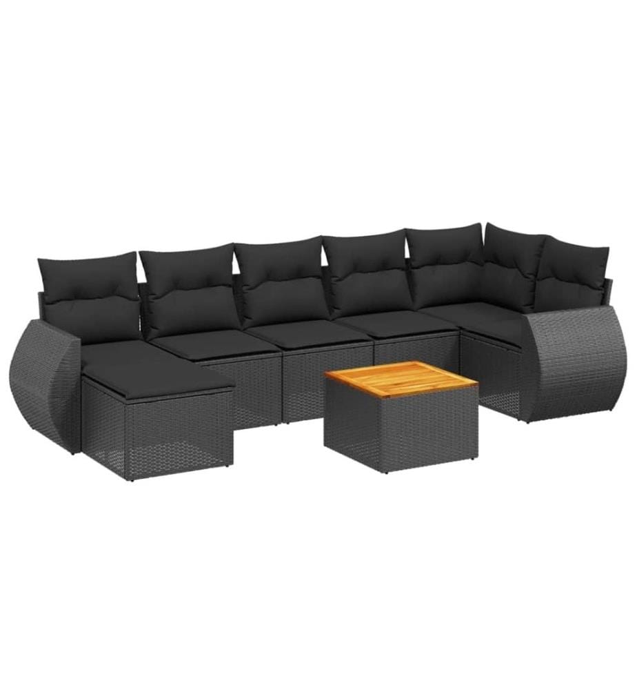 8-tlg. Garten-Sofagarnitur mit Kissen Schwarz Poly Rattan