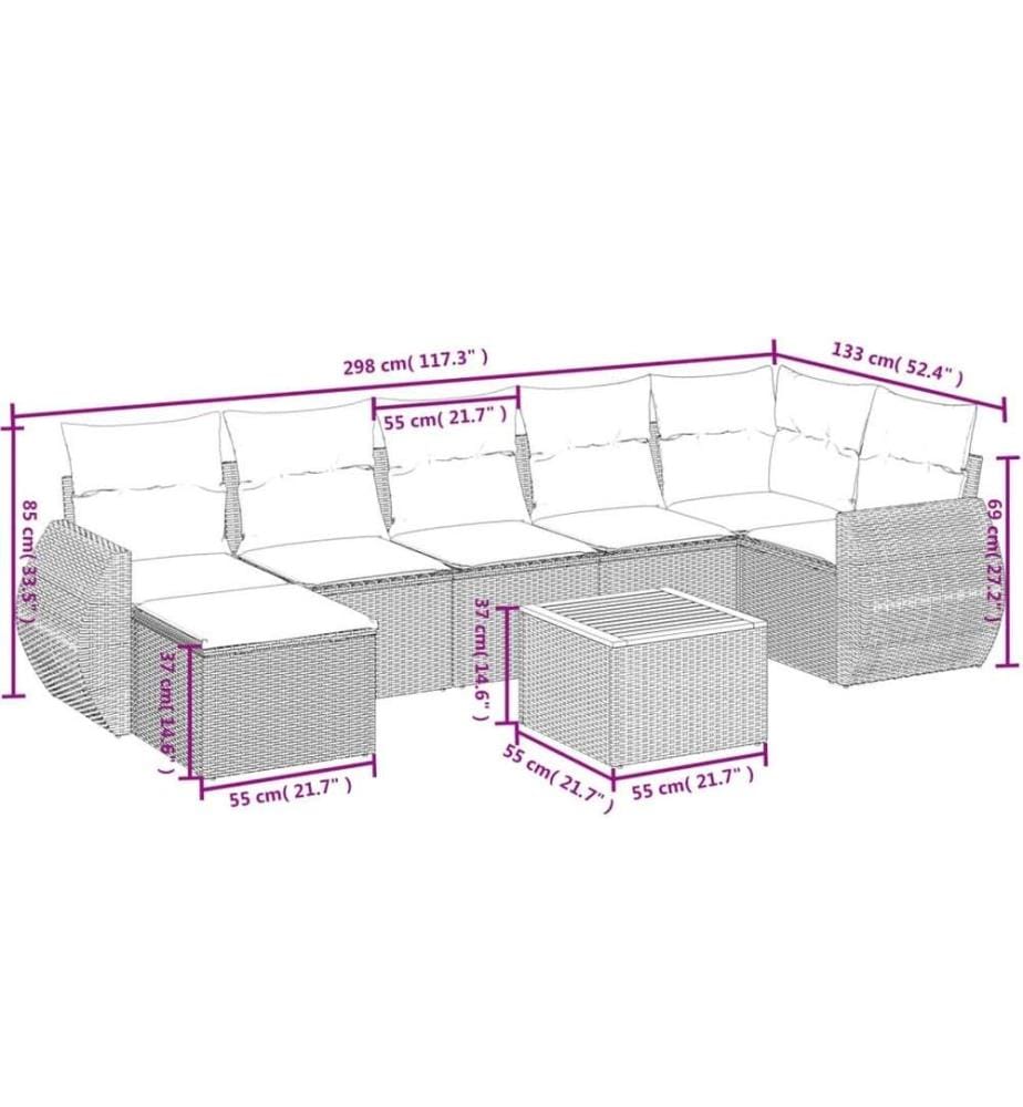 8-tlg. Garten-Sofagarnitur mit Kissen Schwarz Poly Rattan