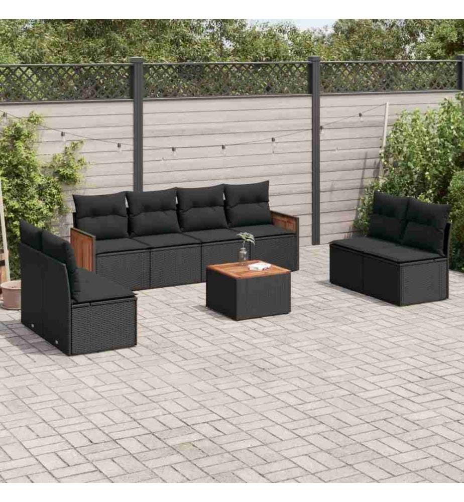 9-tlg. Garten-Sofagarnitur mit Kissen Schwarz Poly Rattan