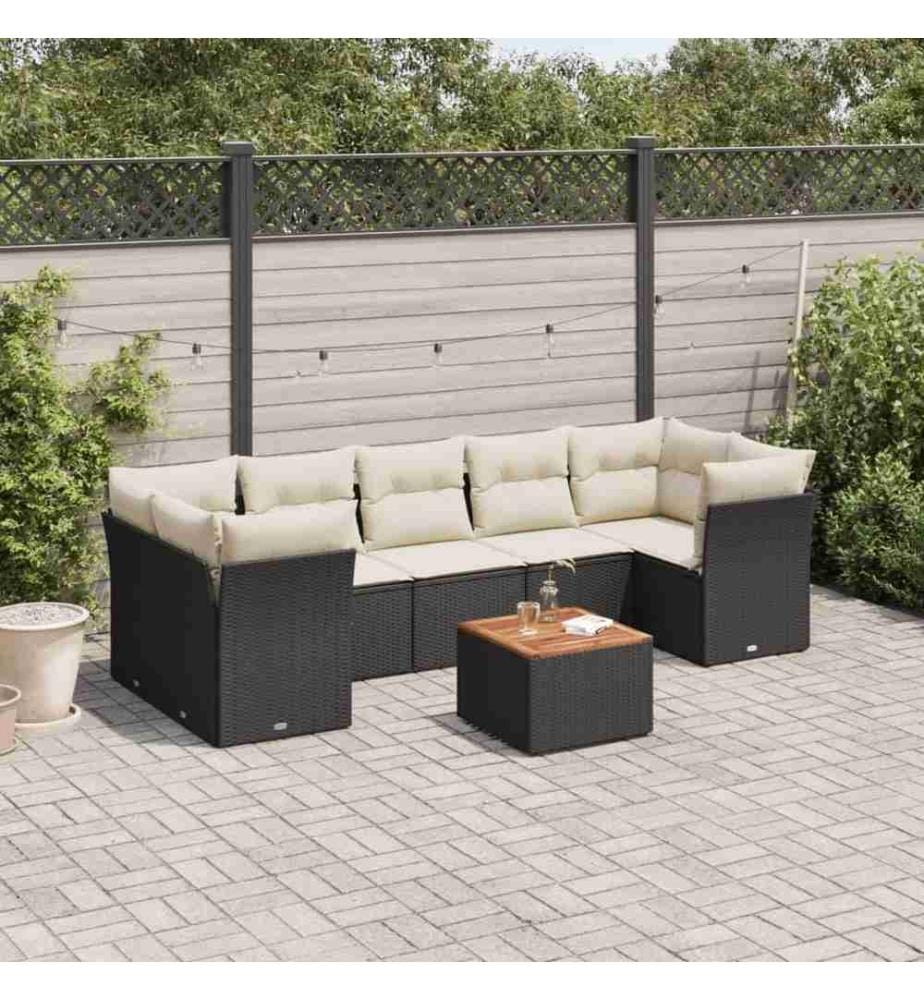 8-tlg. Garten-Sofagarnitur mit Kissen Schwarz Poly Rattan