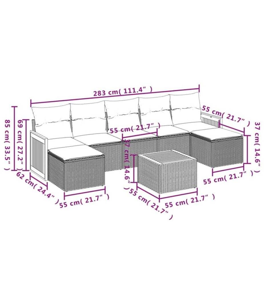 8-tlg. Garten-Sofagarnitur mit Kissen Schwarz Poly Rattan
