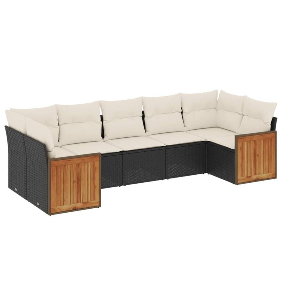 7-tlg. Garten-Sofagarnitur mit Kissen Schwarz Poly Rattan