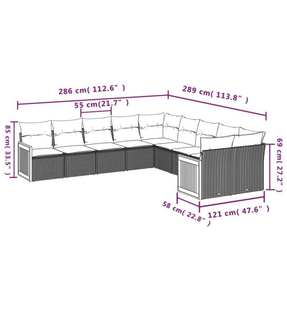 10-tlg. Garten-Sofagarnitur mit Kissen Schwarz Poly Rattan