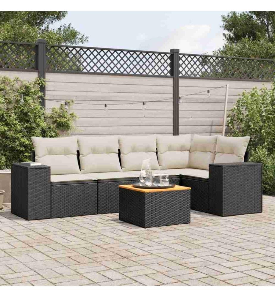 6-tlg. Garten-Sofagarnitur mit Kissen Schwarz Poly Rattan
