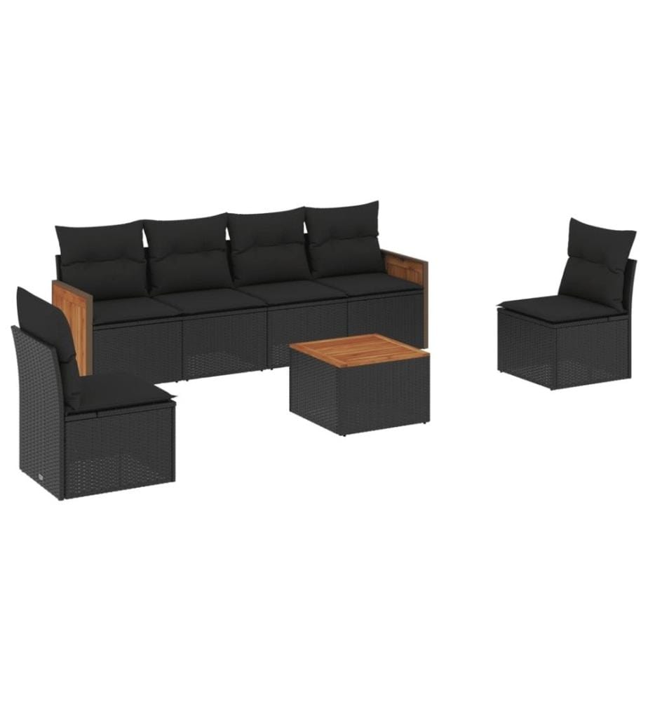 7-tlg. Garten-Sofagarnitur mit Kissen Schwarz Poly Rattan