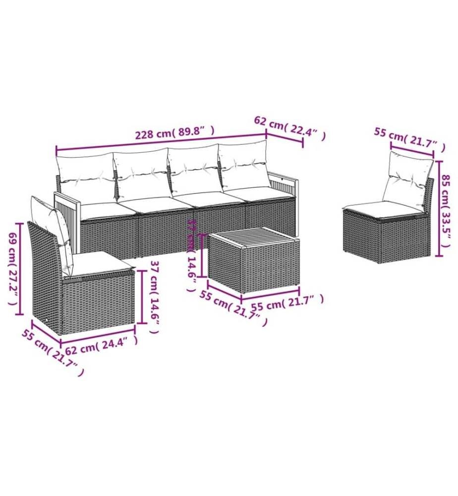7-tlg. Garten-Sofagarnitur mit Kissen Schwarz Poly Rattan