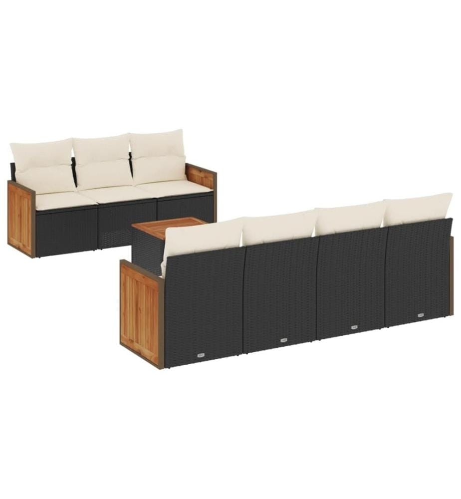 8-tlg. Garten-Sofagarnitur mit Kissen Schwarz Poly Rattan