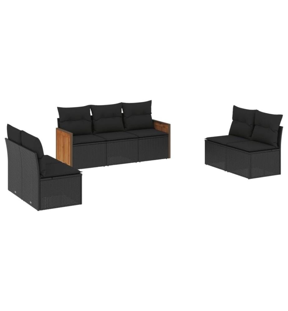 7-tlg. Garten-Sofagarnitur mit Kissen Schwarz Poly Rattan