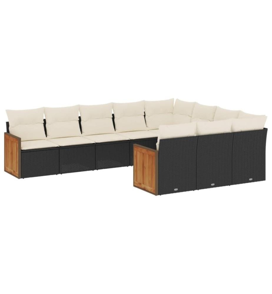 10-tlg. Garten-Sofagarnitur mit Kissen Schwarz Poly Rattan