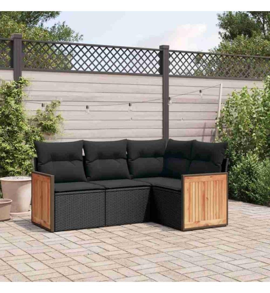 4-tlg. Garten-Sofagarnitur mit Kissen Schwarz Poly Rattan