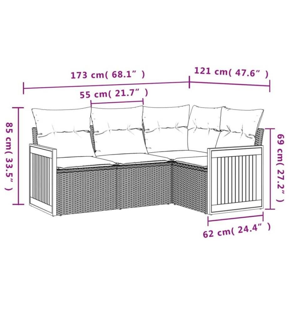 4-tlg. Garten-Sofagarnitur mit Kissen Schwarz Poly Rattan