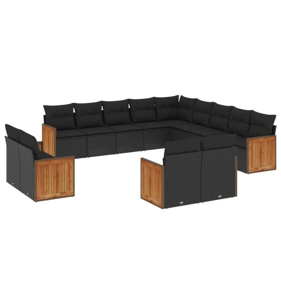 13-tlg. Garten-Sofagarnitur mit Kissen Schwarz Poly Rattan