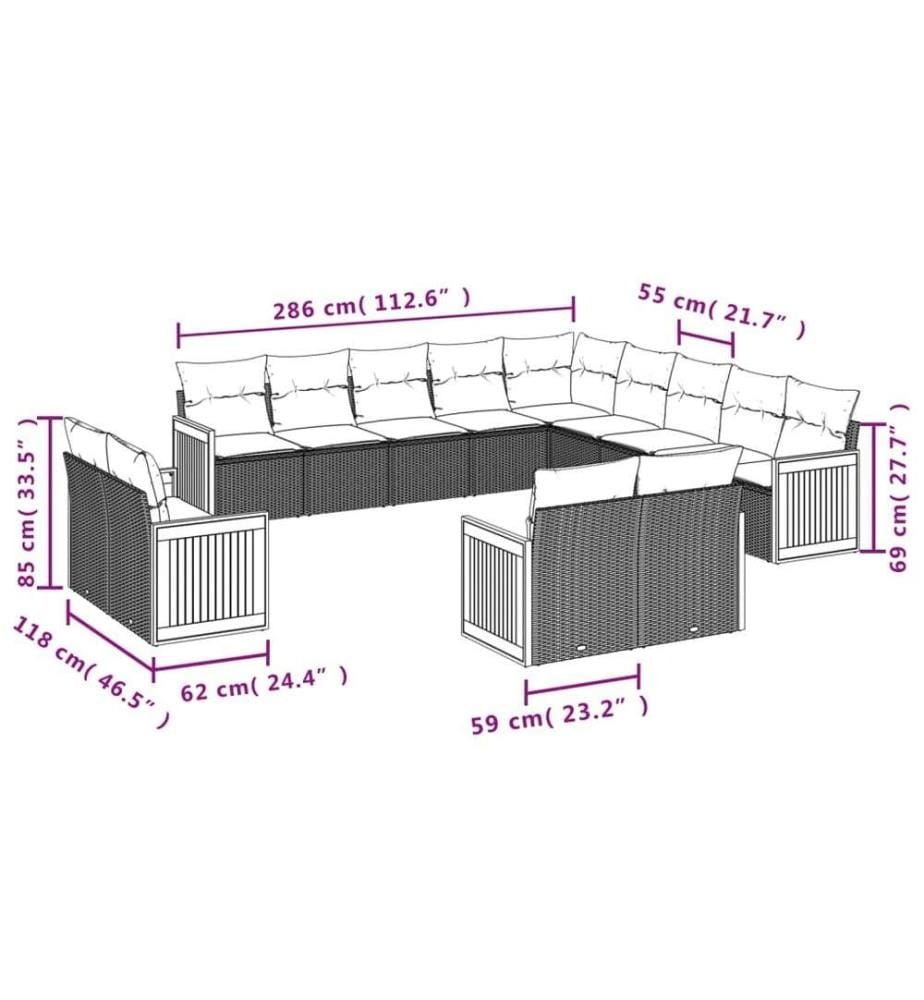 13-tlg. Garten-Sofagarnitur mit Kissen Schwarz Poly Rattan