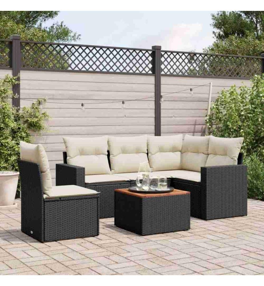 6-tlg. Garten-Sofagarnitur mit Kissen Schwarz Poly Rattan