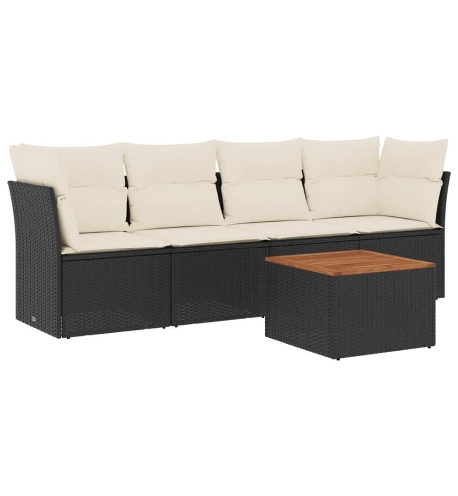 5-tlg. Garten-Sofagarnitur mit Kissen Schwarz Poly Rattan