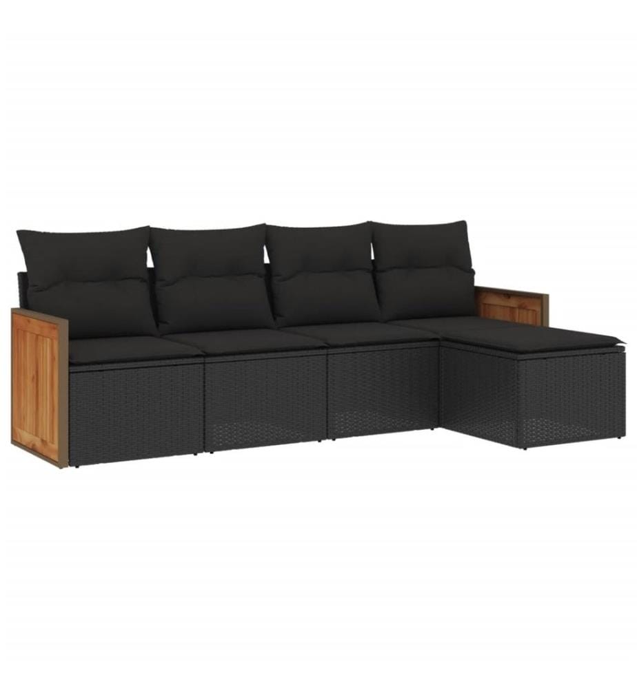 5-tlg. Garten-Sofagarnitur mit Kissen Schwarz Poly Rattan