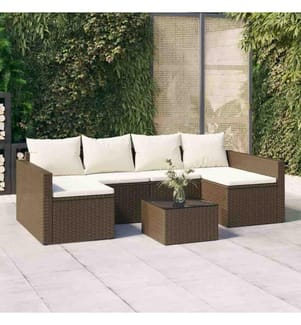 2-tlg. Garten-Lounge-Set mit Kissen Braun Poly Rattan