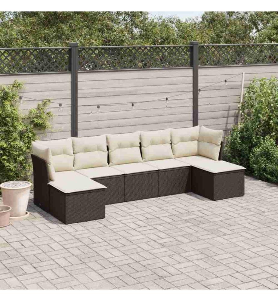 7-tlg. Garten-Sofagarnitur mit Kissen Braun Poly Rattan