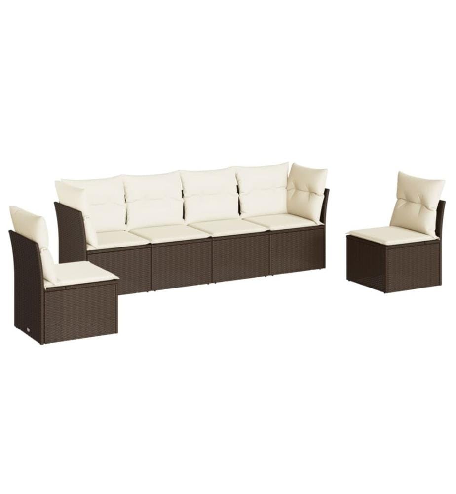 6-tlg. Garten-Sofagarnitur mit Kissen Braun Poly Rattan