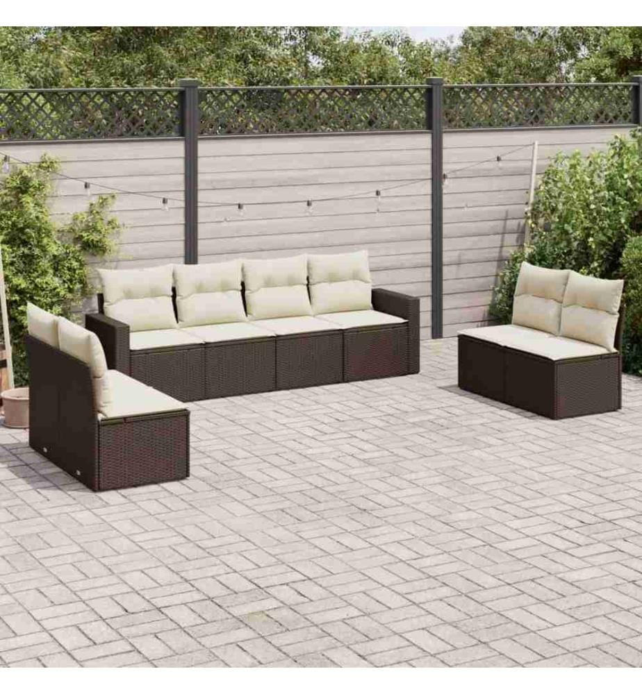 8-tlg. Garten-Sofagarnitur mit Kissen Braun Poly Rattan