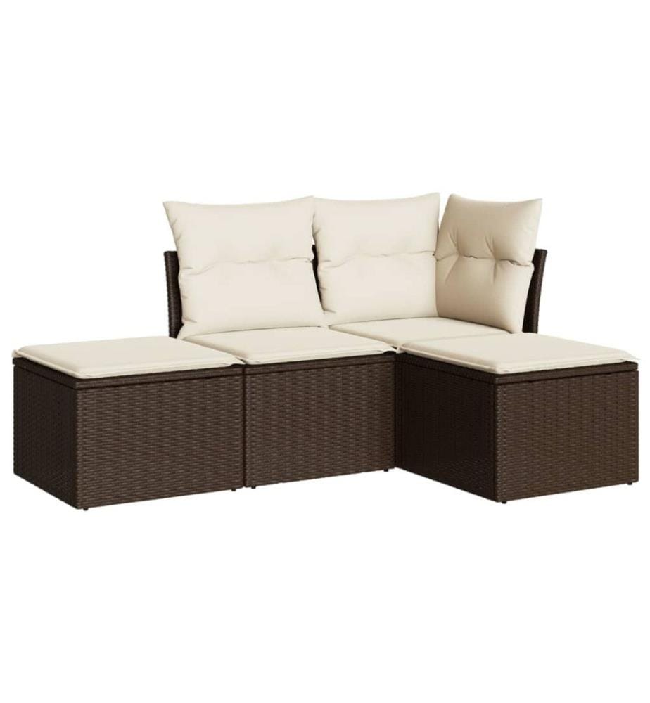 4-tlg. Garten-Sofagarnitur mit Kissen Braun Poly Rattan
