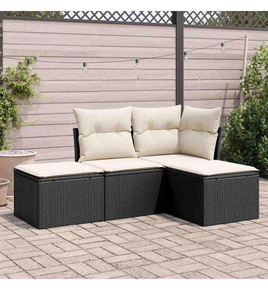 4-tlg. Garten-Sofagarnitur mit Kissen Schwarz Poly Rattan