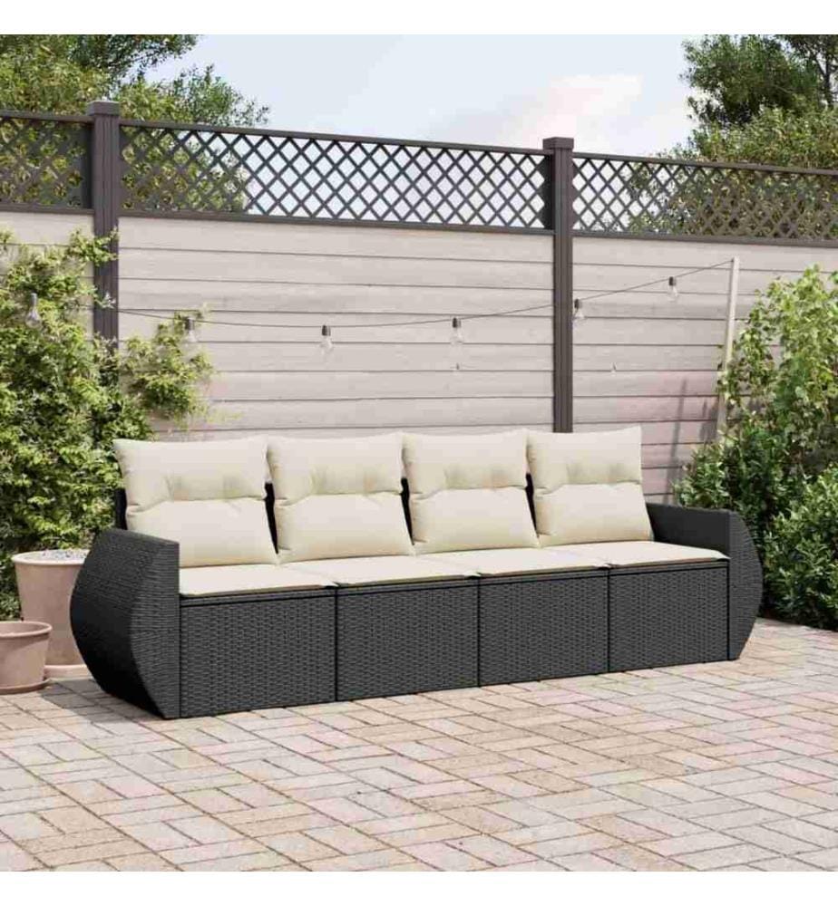 4-tlg. Garten-Sofagarnitur mit Kissen Schwarz Poly Rattan