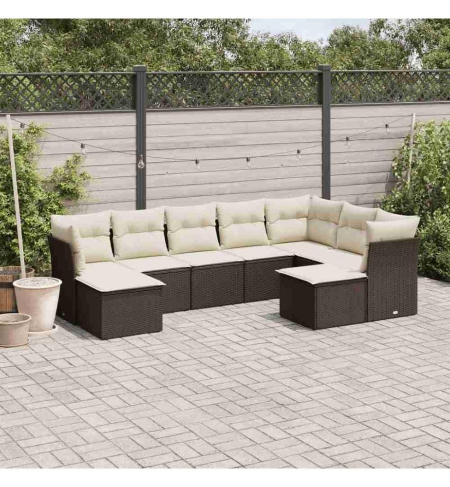 9-tlg. Garten-Sofagarnitur mit Kissen Braun Poly Rattan