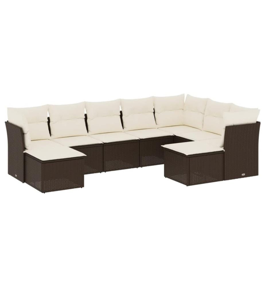9-tlg. Garten-Sofagarnitur mit Kissen Braun Poly Rattan
