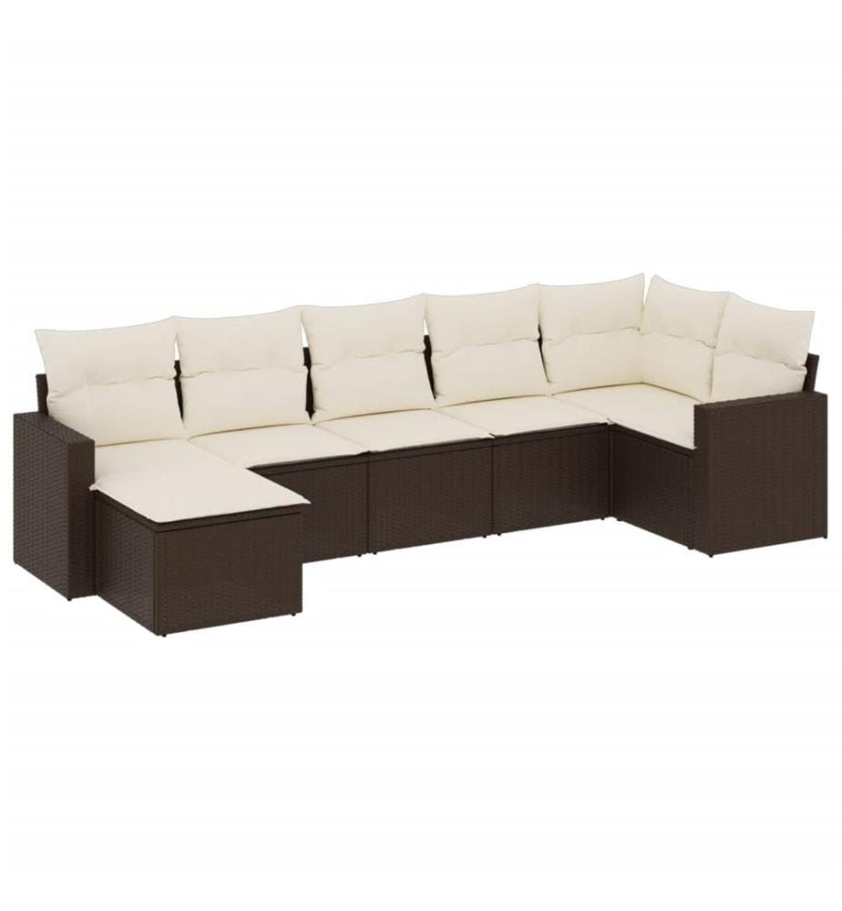 7-tlg. Garten-Sofagarnitur mit Kissen Braun Poly Rattan