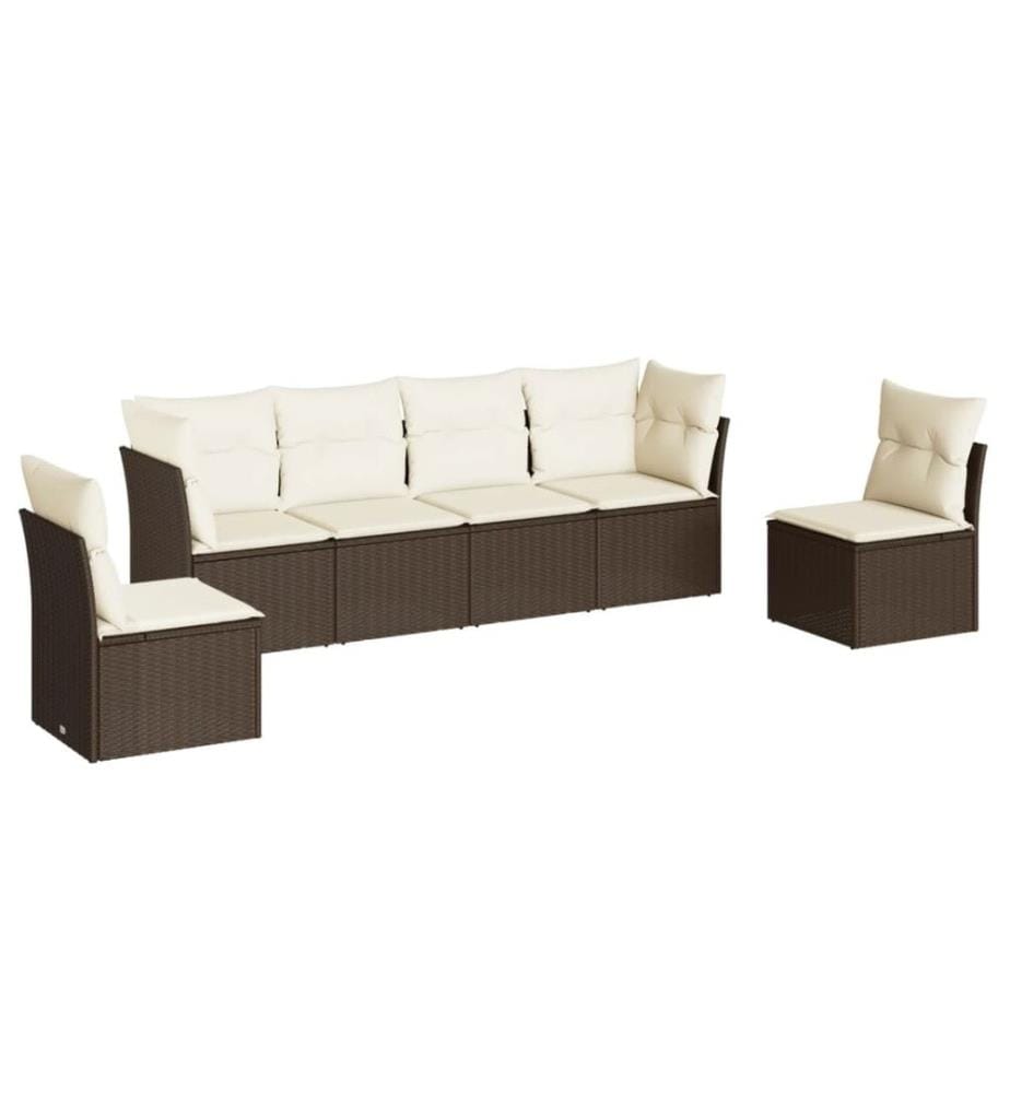 6-tlg. Garten-Sofagarnitur mit Kissen Braun Poly Rattan