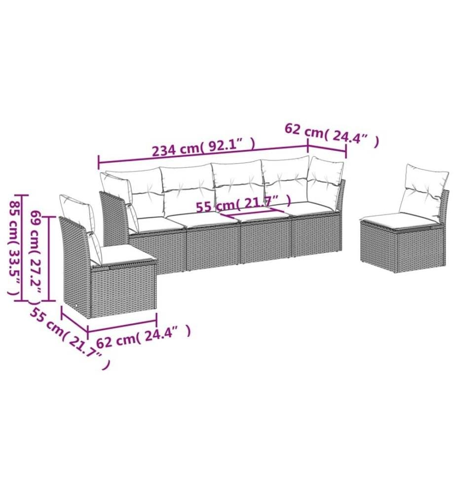 6-tlg. Garten-Sofagarnitur mit Kissen Braun Poly Rattan