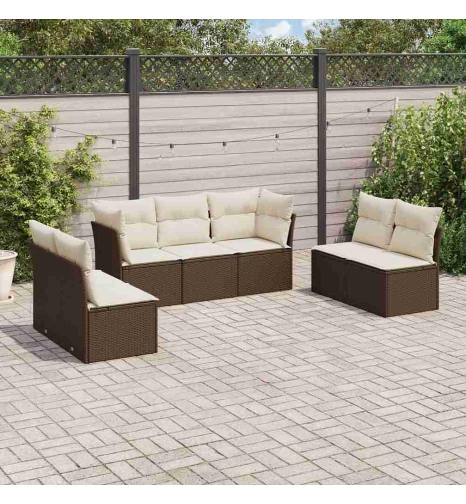 7-tlg. Garten-Sofagarnitur mit Kissen Braun Poly Rattan