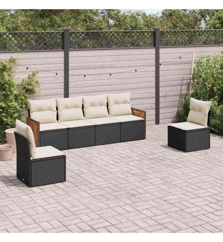 6-tlg. Garten-Sofagarnitur mit Kissen Schwarz Poly Rattan