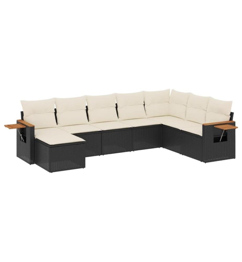 8-tlg. Garten-Sofagarnitur mit Kissen Schwarz Poly Rattan