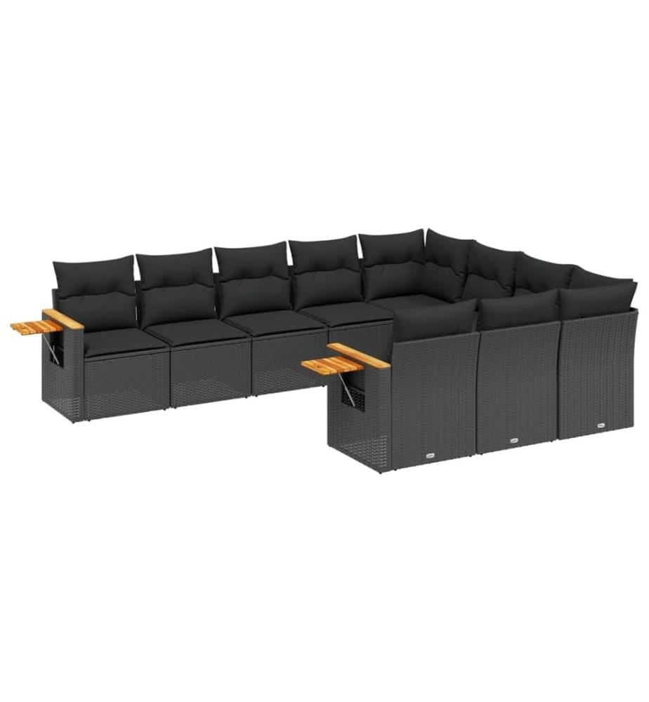 10-tlg. Garten-Sofagarnitur mit Kissen Schwarz Poly Rattan