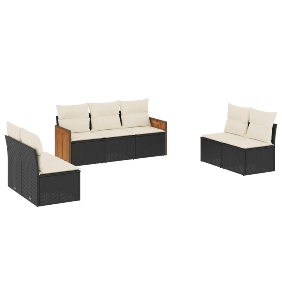 7-tlg. Garten-Sofagarnitur mit Kissen Schwarz Poly Rattan