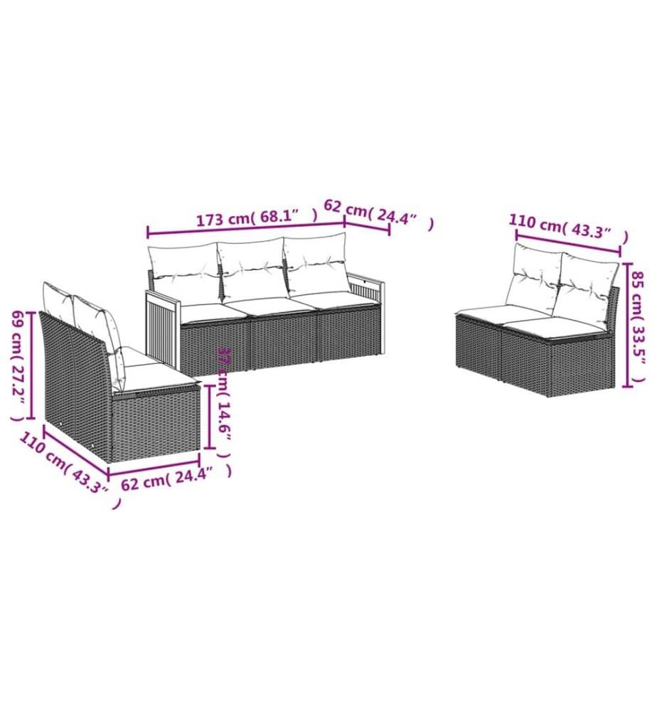 7-tlg. Garten-Sofagarnitur mit Kissen Schwarz Poly Rattan
