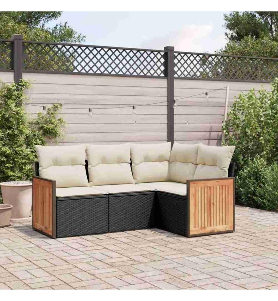 4-tlg. Garten-Sofagarnitur mit Kissen Schwarz Poly Rattan